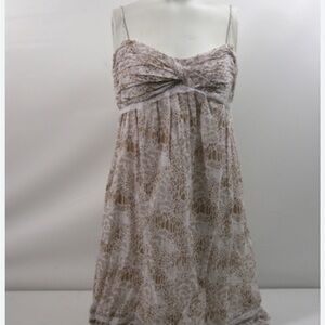 Loft sz 6p tan white spaghetti straps lace trim gathered chest lined dress